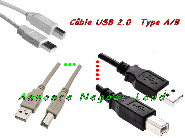 Câble USB 2.0 TYPE A/B pour Imprimante, Scanner, Modem, Hub, Photocopieur, Multifonctions, Traceur, Fax et divers [Petites annonces]